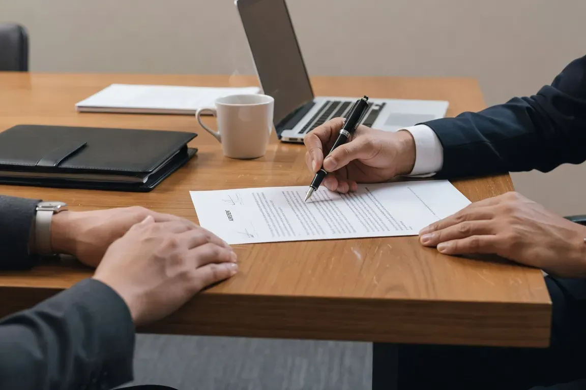 Contrat signé entre deux personnes lors d'une consultation en agence matrimoniale