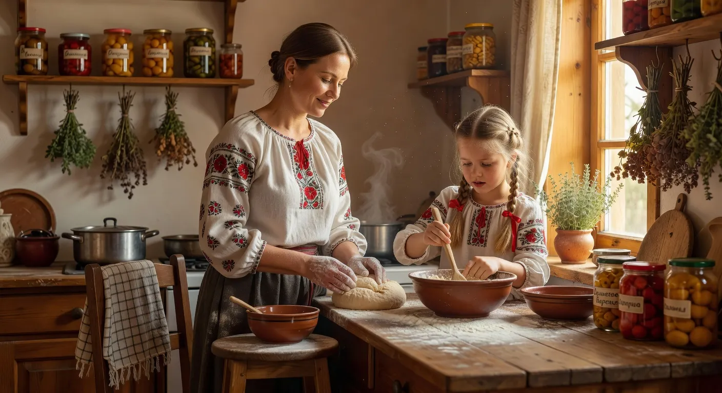 Rencontre familiale dans un salon traditionnel slave