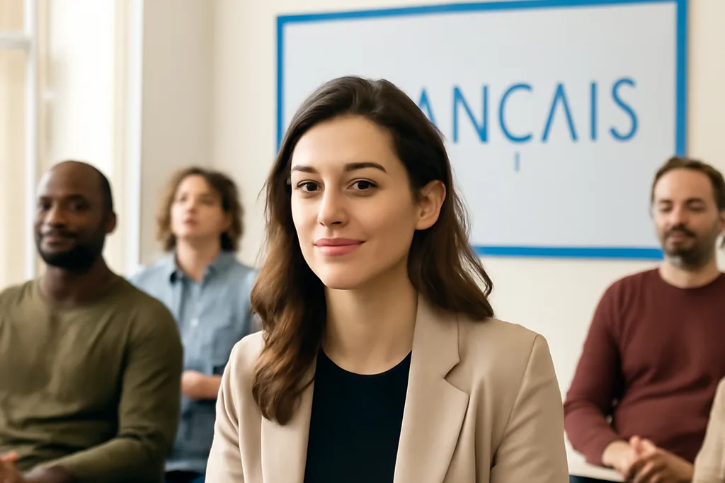 Femme suivant un cours de français d'intégration dans un centre communautaire