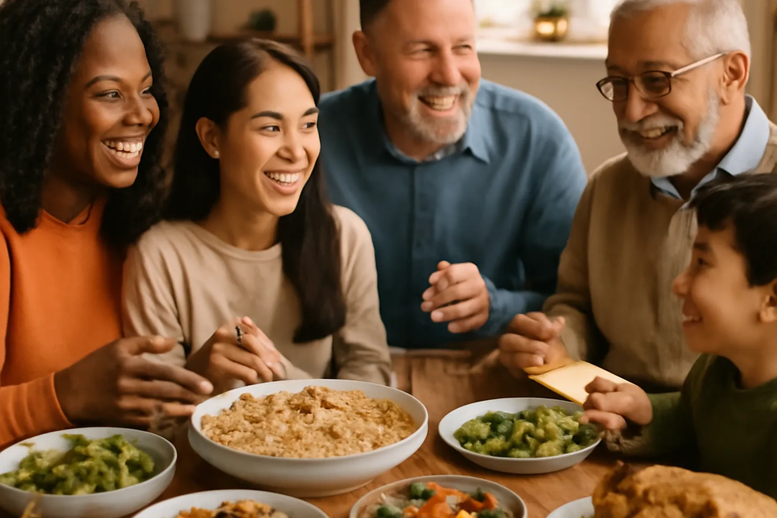 Couple mixte partageant un repas en famille