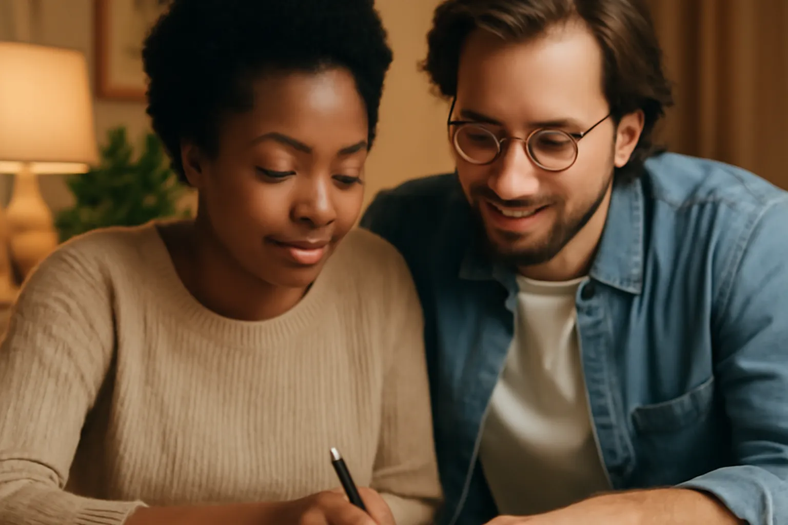 Couple mixte remplissant des documents administratifs