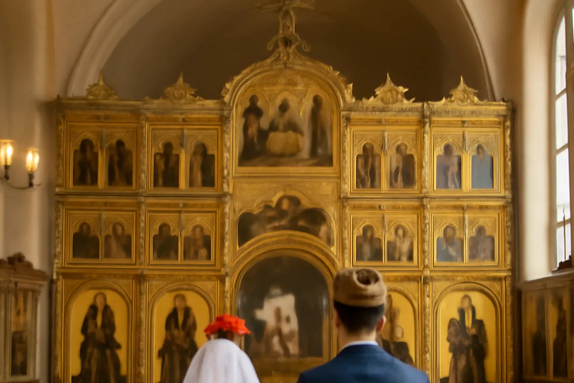 Cérémonie de mariage orthodoxe dans une église avec couronnes rituelles