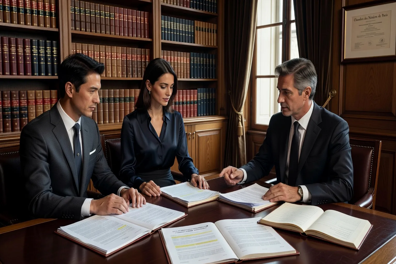 Documents de mariage international sur un bureau de notaire