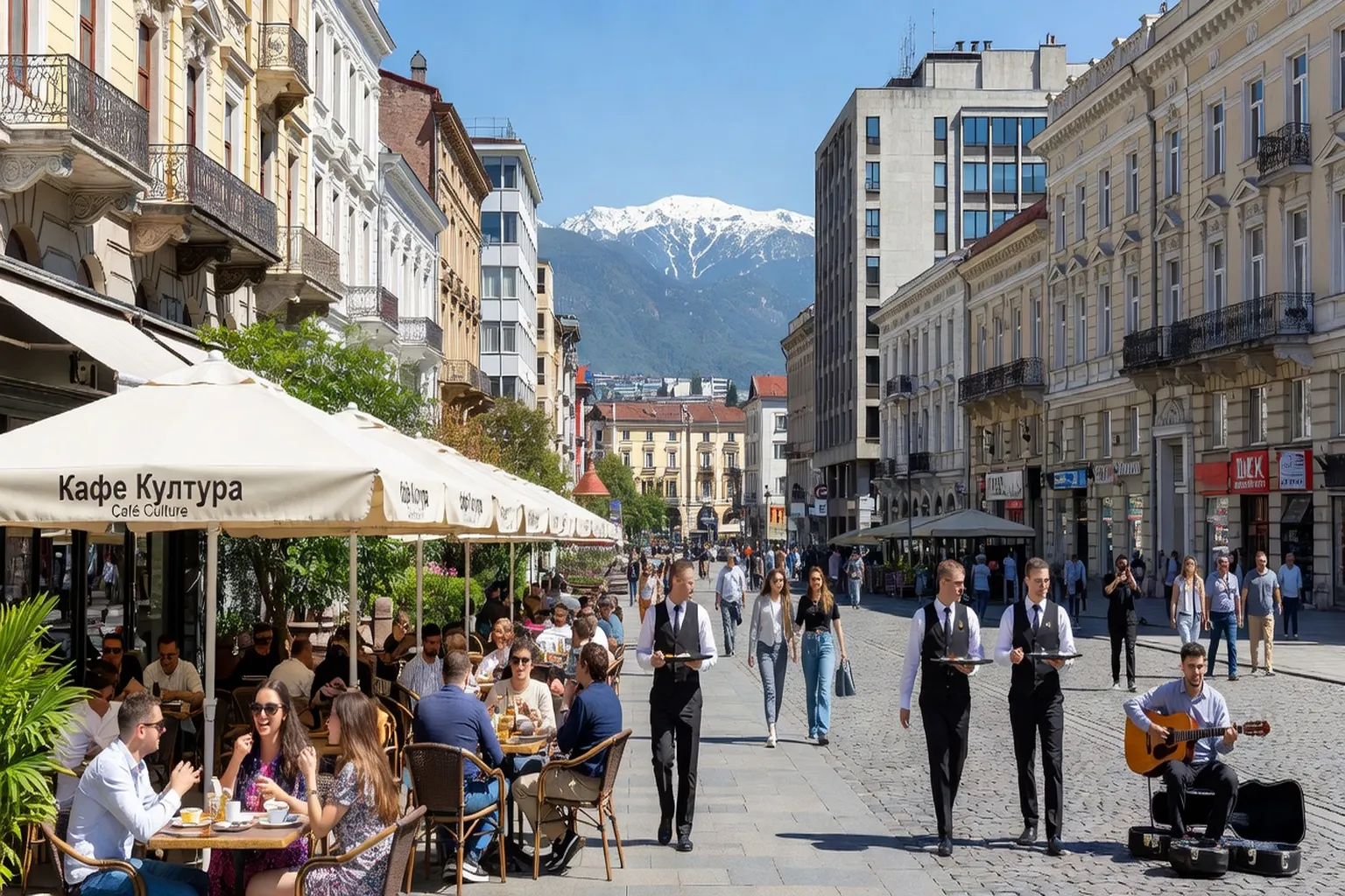 Vue panoramique de Sofia, capitale de la Bulgarie, avec ses cafés et sa vie culturelle animée