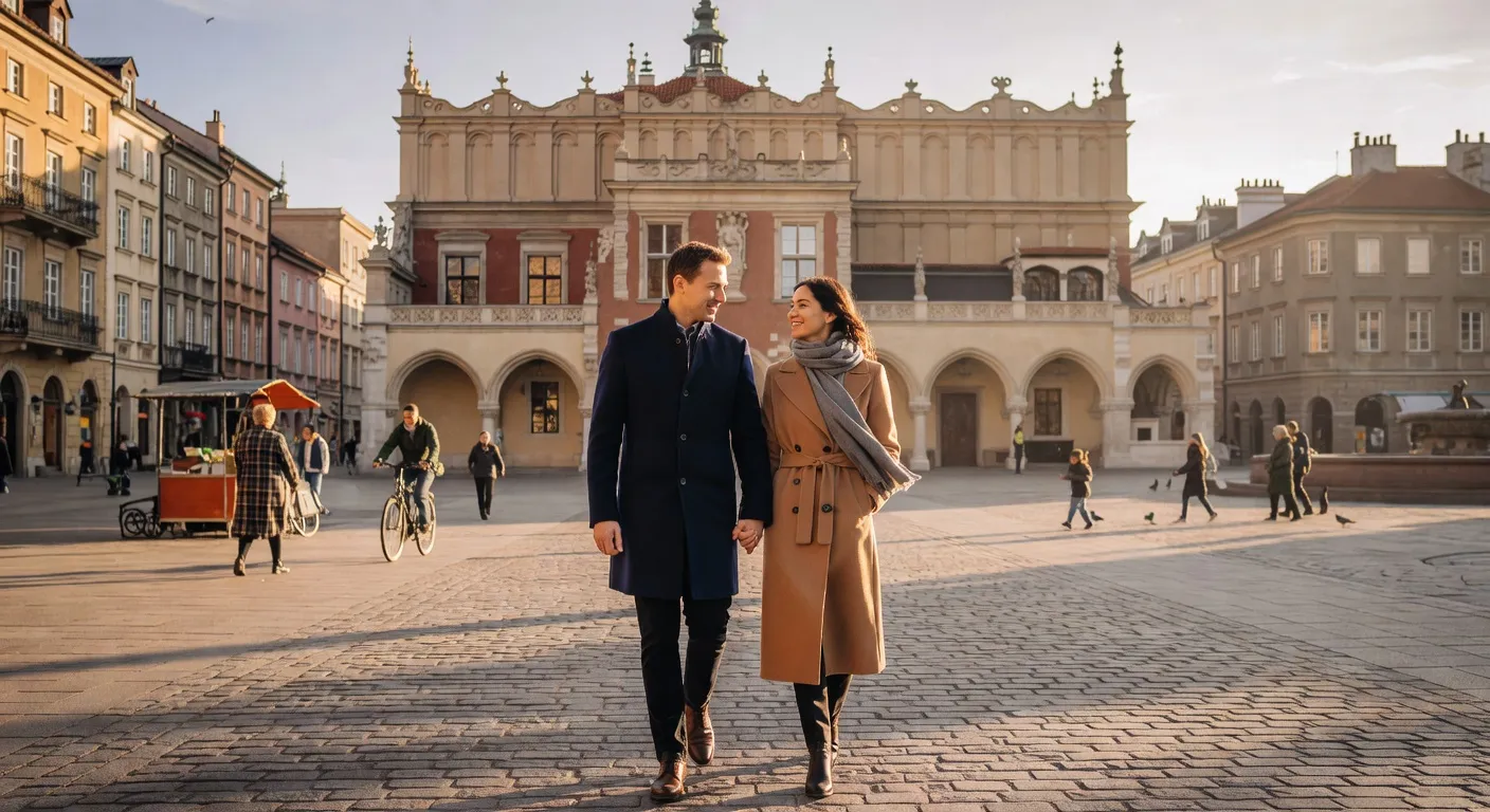Place du marche de Cracovie, cadre romantique emblematique de la Pologne