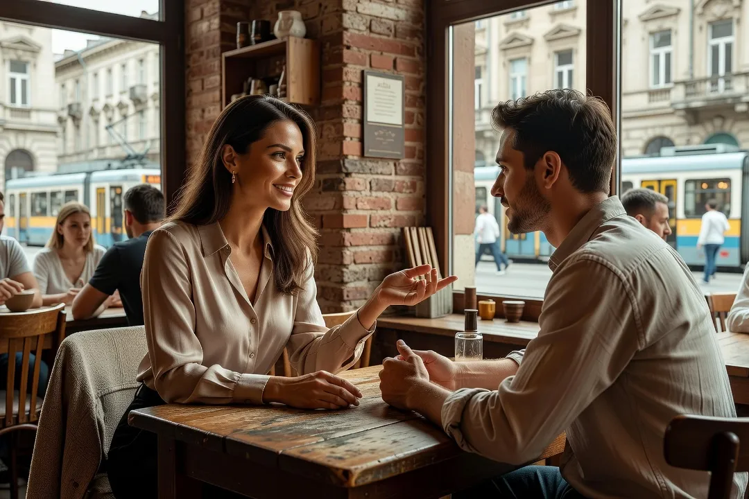 Vue sur le centre de Belgrade avec des jeunes femmes discutant dans un café