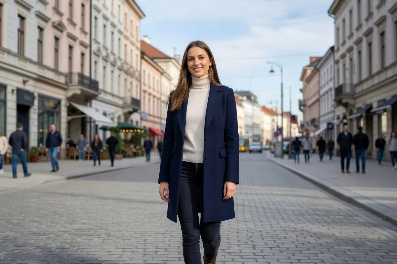 Jeune femme slovaque dans les rues de Bratislava, style moderne