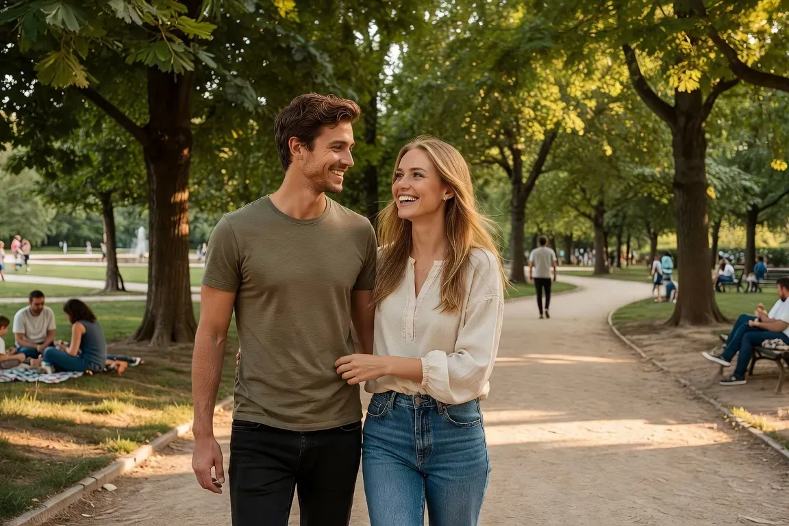 Couple franco-ukrainien heureux dans un parc en plein air