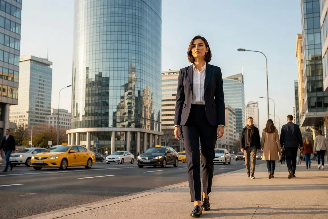 Vue moderne de Bucarest avec une jeune professionnelle roumaine au premier plan