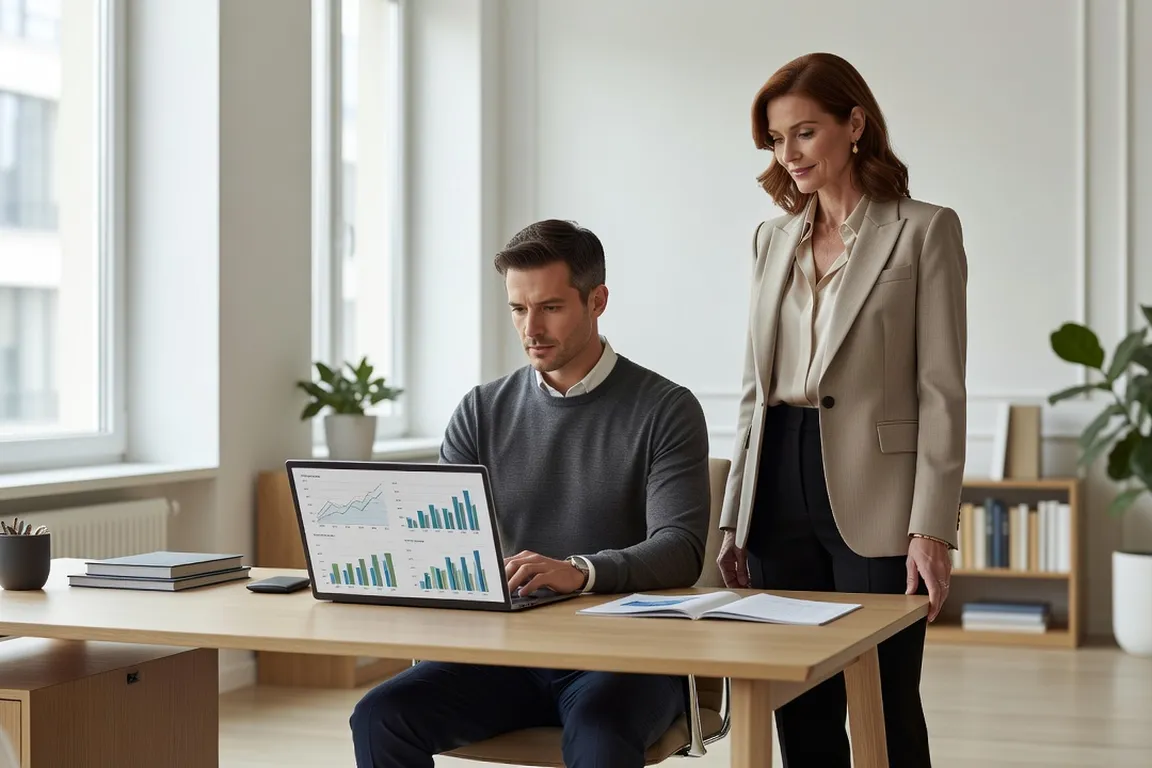 Homme consultant des statistiques et des études sur un ordinateur portable