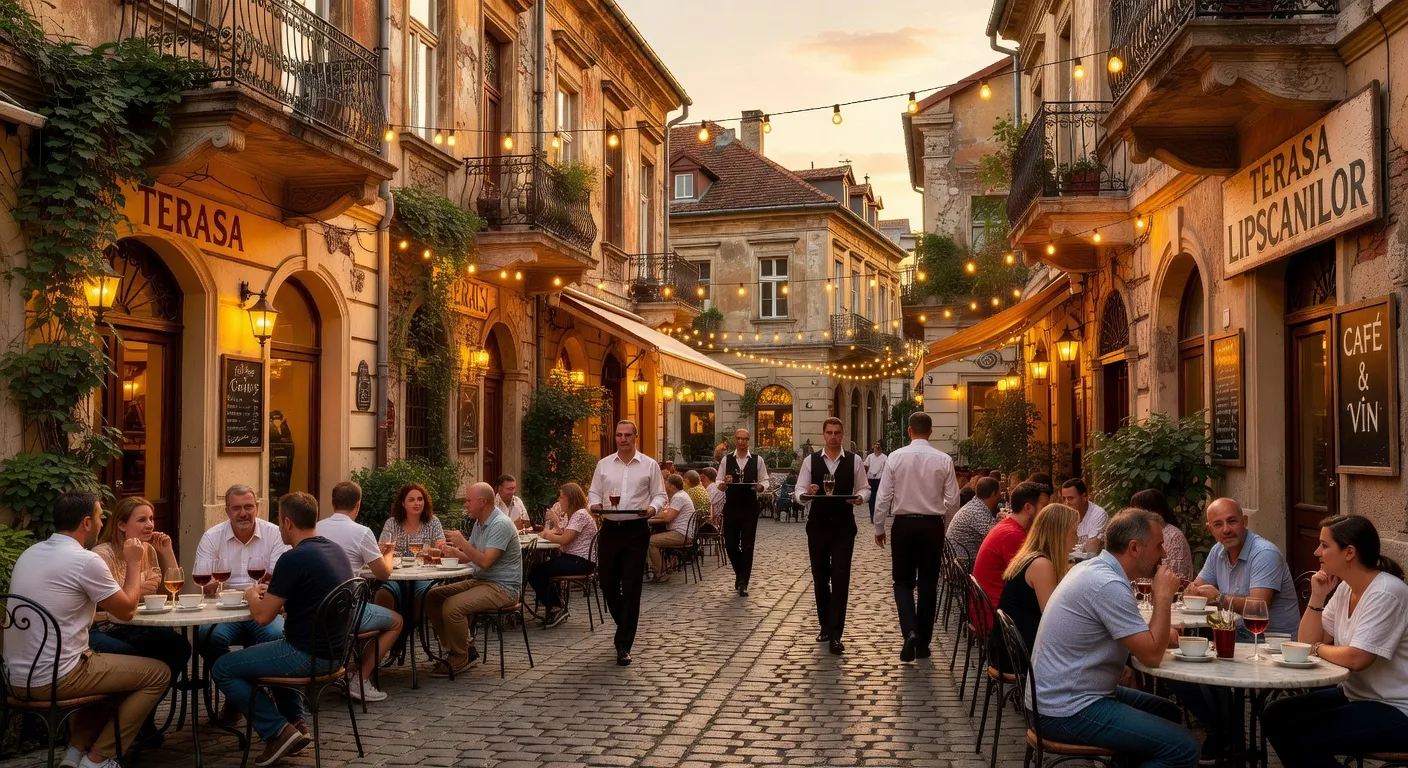 Terrasses de café dans le vieux centre de Bucarest