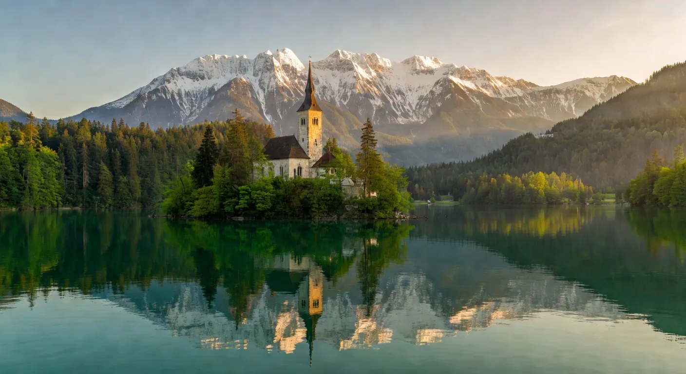 Vue sur le lac de Bled avec son île et son église