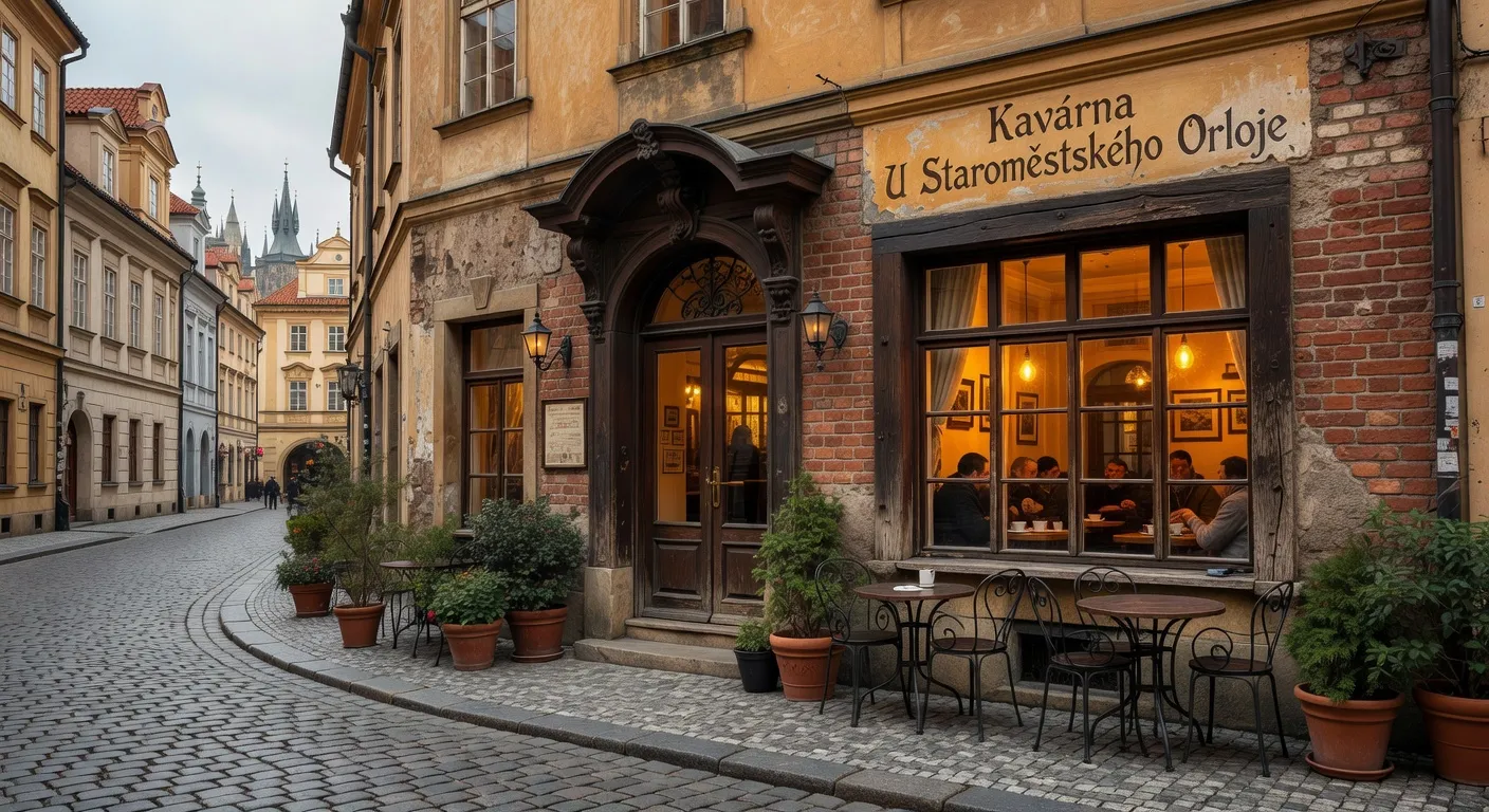 Terrasse de café dans le quartier historique de Prague