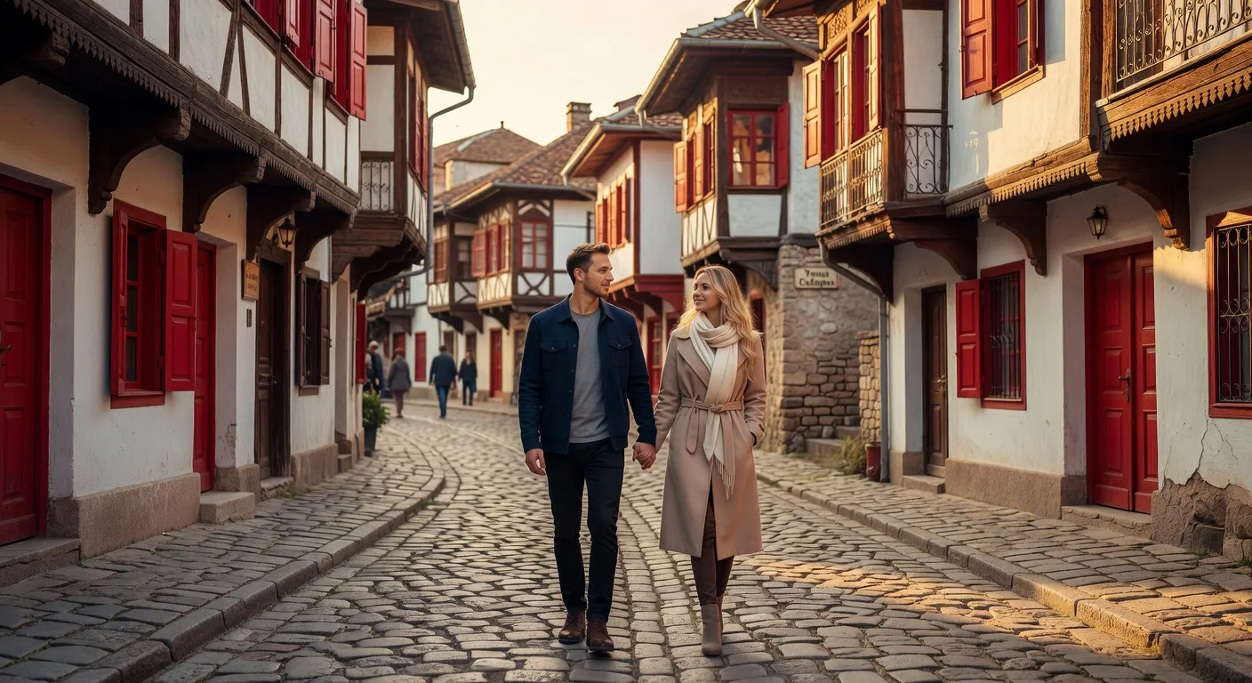 Couple se promenant dans la vieille ville de Plovdiv