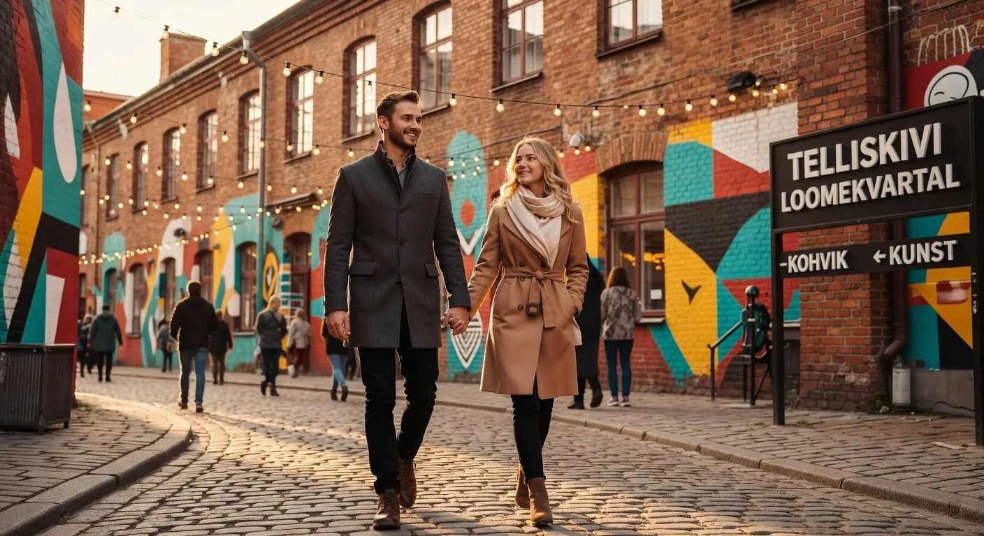 Couple dans le quartier Telliskivi à Tallinn