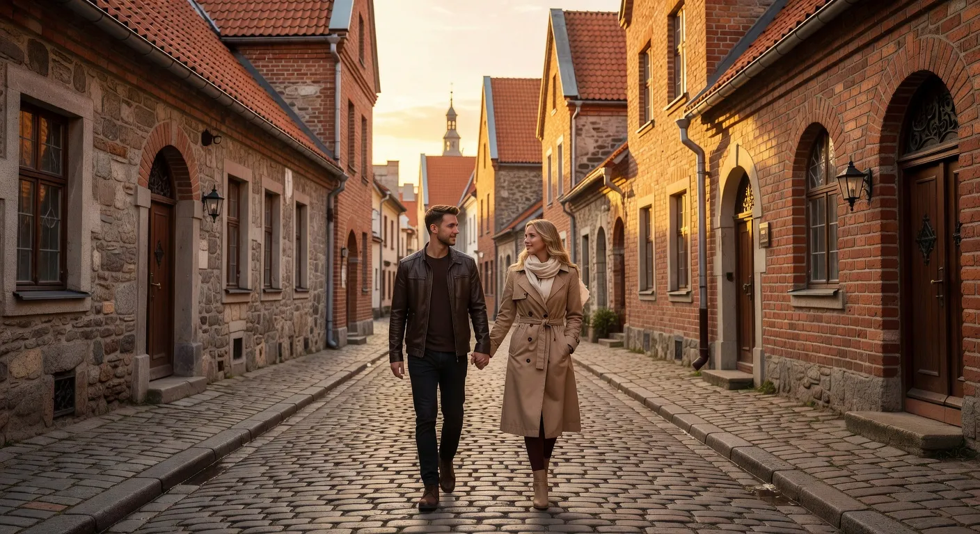 Couple se promenant dans la vieille ville de Riga