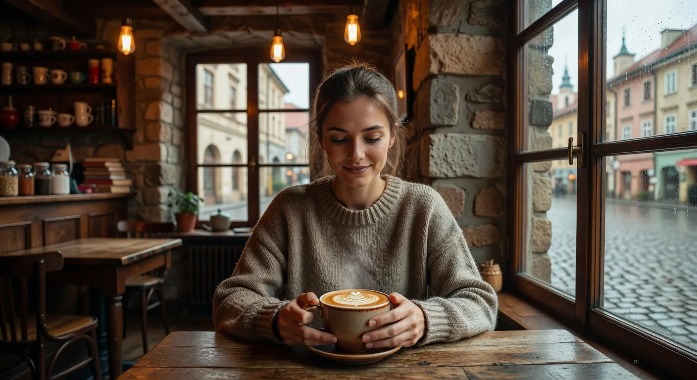 Jeune femme slave dans un café de Bratislava
